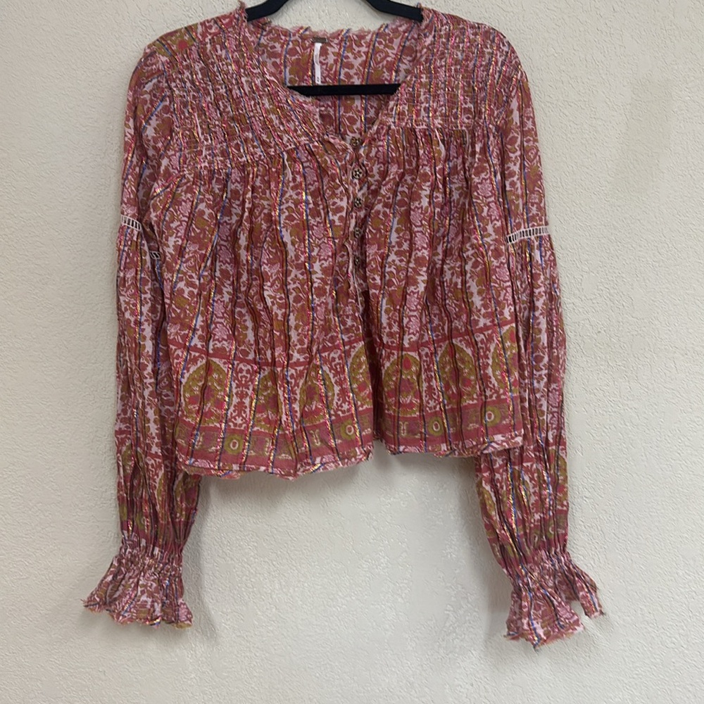Free People Floral Blouse in Pink and Yellow - Picture 4 of 6